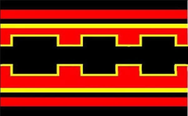 Authentic Dorze tibeb woven pattern — red, black and yellow stepped geometry
